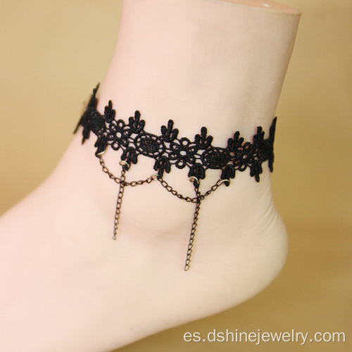 Encaje negro pulsera para el tobillo con cadenas las mujeres tobillo pulsera por mayor